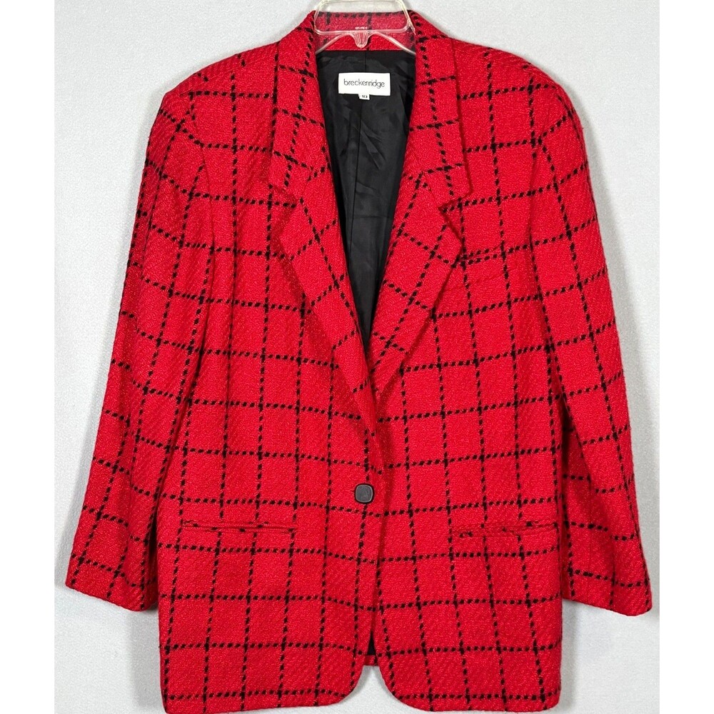 Vtg Breckenridge Blazer Womens 10 Red Black Wool Blend Jacket Made In  USA